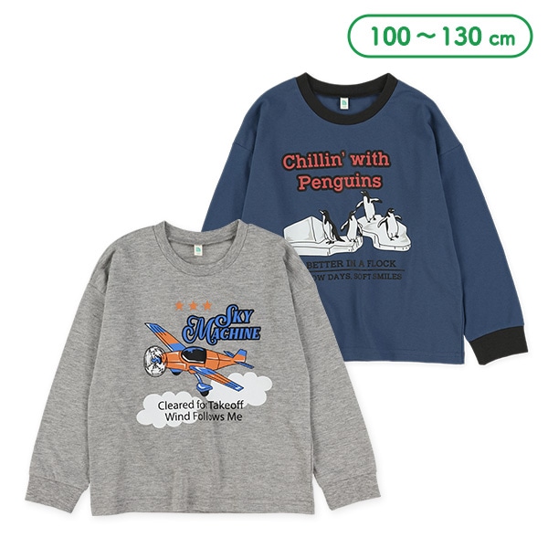 ペンギン・飛行機ロゴプリント長袖Tシャツ