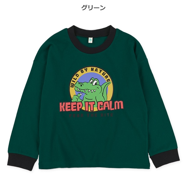ワニロゴアメカジプリント長袖Tシャツ