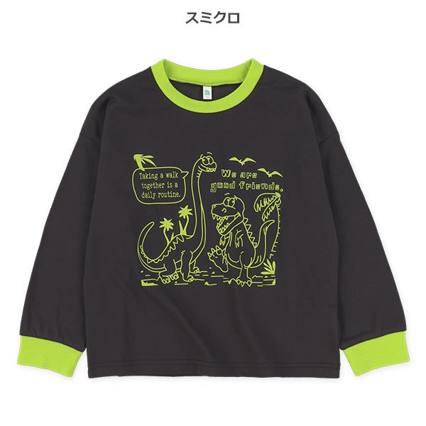 コミック恐竜プリント長袖Tシャツ