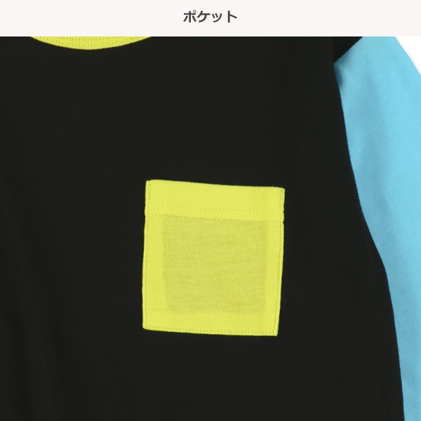 袖配色長袖Tシャツ