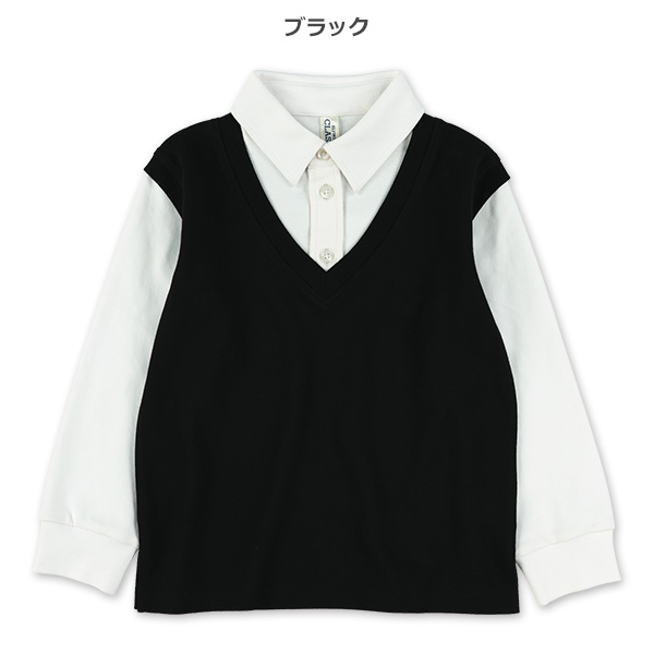 ベスト切り替え風長袖ポロシャツ