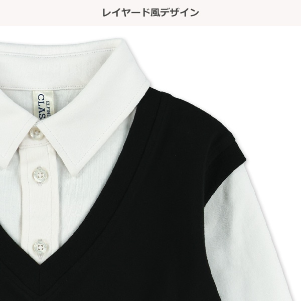 ベスト切り替え風長袖ポロシャツ