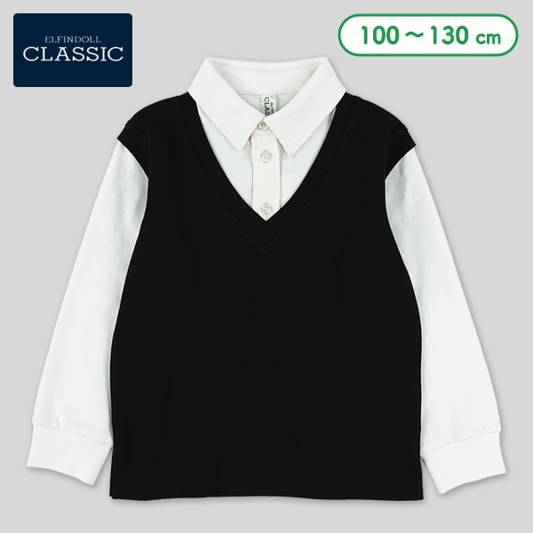 ベスト切り替え風長袖ポロシャツ