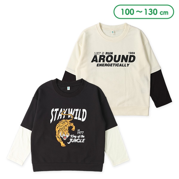 ミニ裏毛異素材レイヤード風長袖Tシャツ