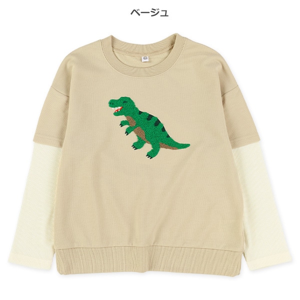 裏毛サガラ刺繍レイヤード風長袖Tシャツ