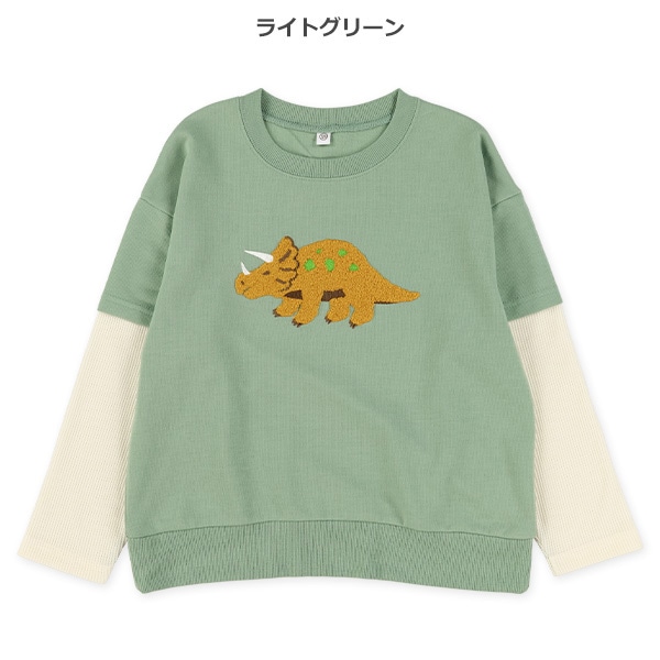 裏毛サガラ刺繍レイヤード風長袖Tシャツ