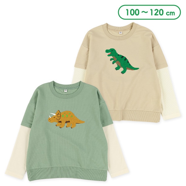 裏毛サガラ刺繍レイヤード風長袖Tシャツ