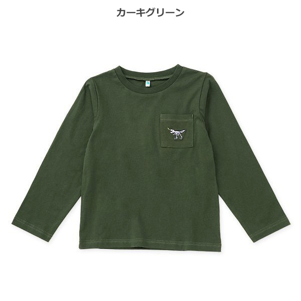 小紋 美しい花の染め 正絹 AK-4867カーキ刺繍デザイン丈長Tシャツ