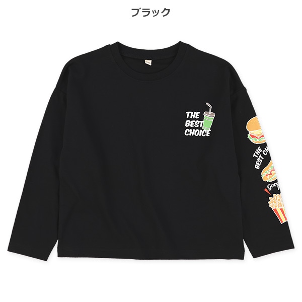 袖フードプリント長袖Tシャツ