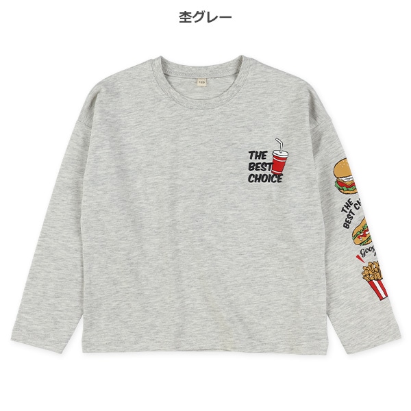 袖フードプリント長袖Tシャツ