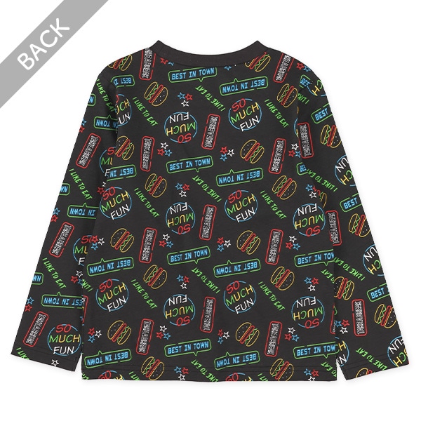 ハンバーガーネオン総柄長袖Tシャツ