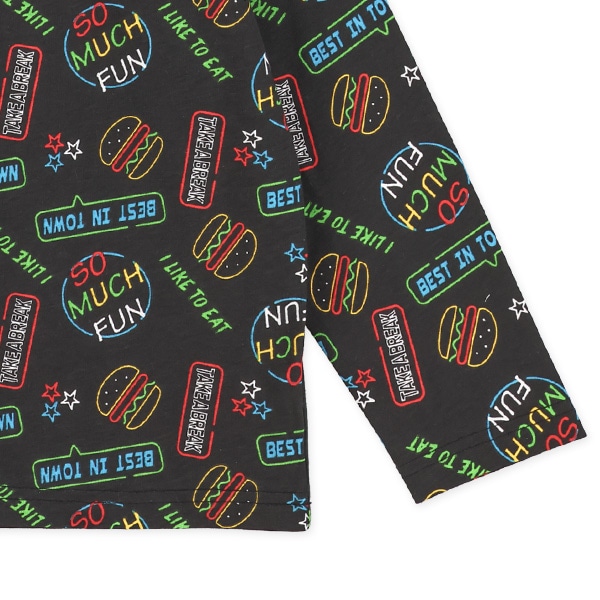 ハンバーガーネオン総柄長袖Tシャツ