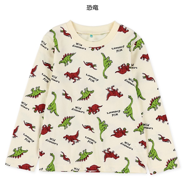 恐竜・くるまワッペン風プリント長袖Tシャツ
