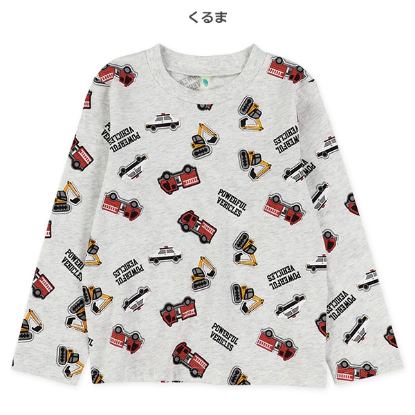 恐竜・くるまワッペン風プリント長袖Tシャツ