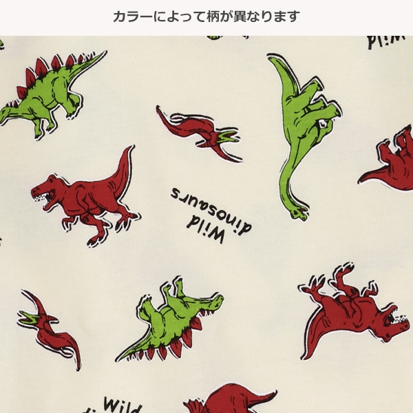 恐竜・くるまワッペン風プリント長袖Tシャツ