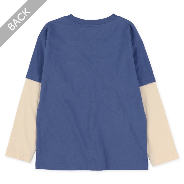 袖レイヤード風胸ポケット付き長袖Tシャツ（ブラック・ベージュ・グリーン・ブルー）