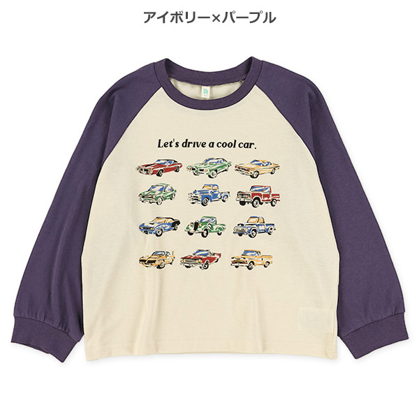くるまプリントラグラン長袖Tシャツ