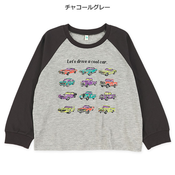 くるまプリントラグラン長袖Tシャツ