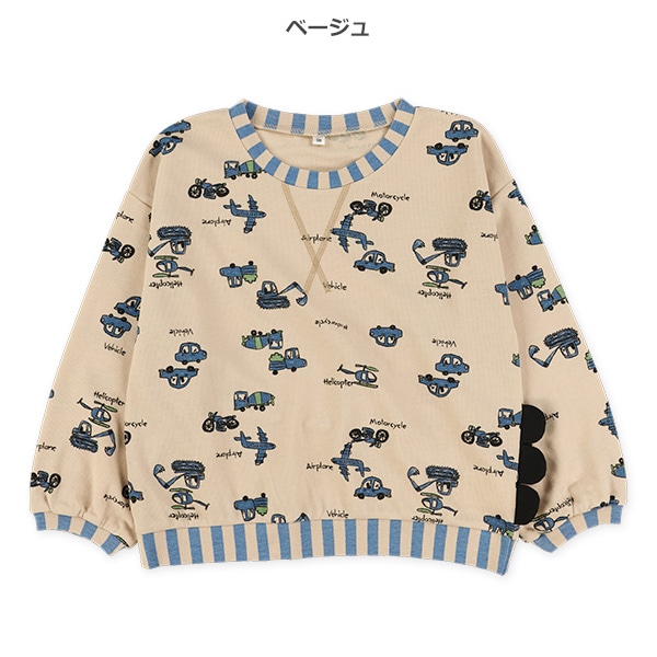 裏毛のりもの・モンスター総柄薄手トレーナー