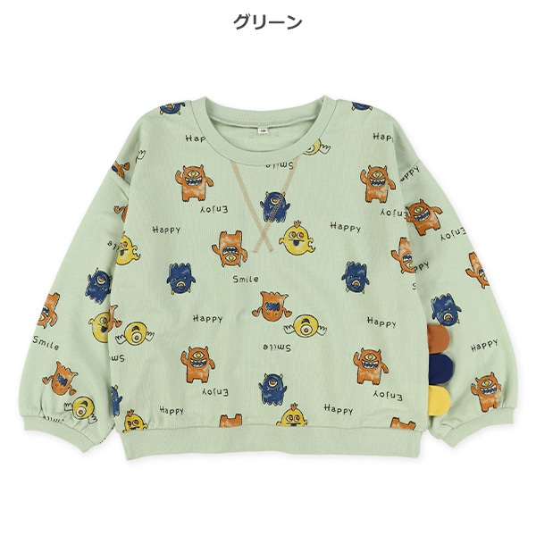 裏毛のりもの・モンスター総柄薄手トレーナー