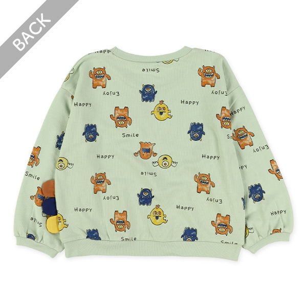 裏毛のりもの・モンスター総柄薄手トレーナー