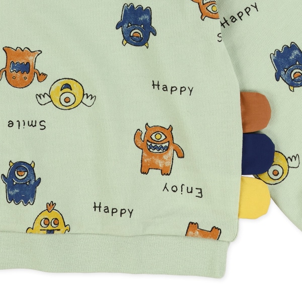 裏毛のりもの・モンスター総柄薄手トレーナー