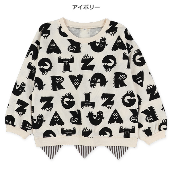 裏毛アルファベットモンスター薄手トレーナー