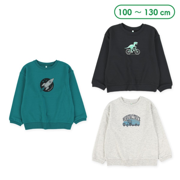 裏毛のりものプリントトレーナー