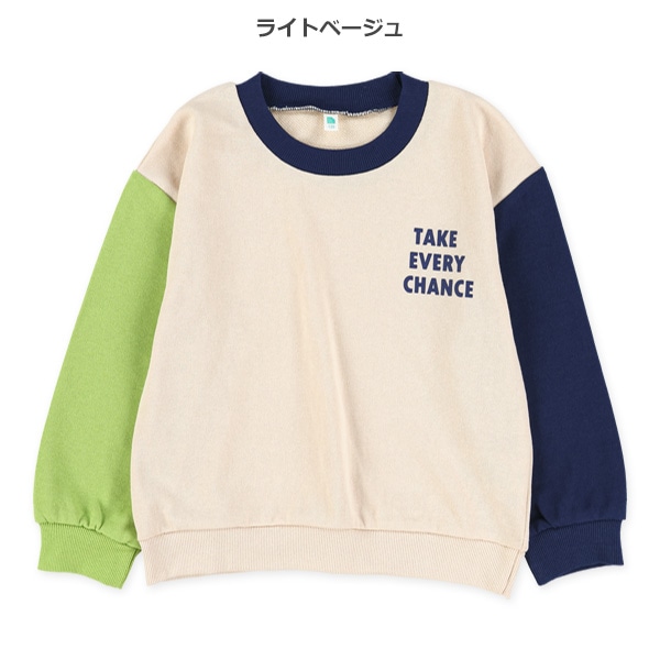 裏毛配色胸プリントトレーナー