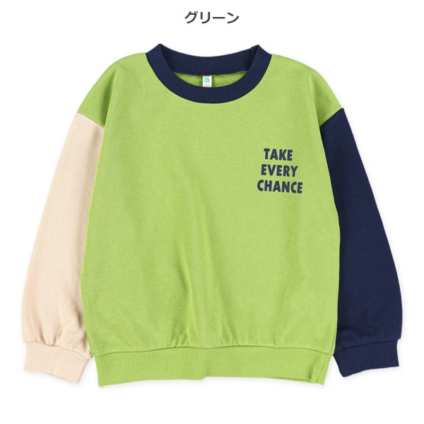 裏毛配色胸プリントトレーナー
