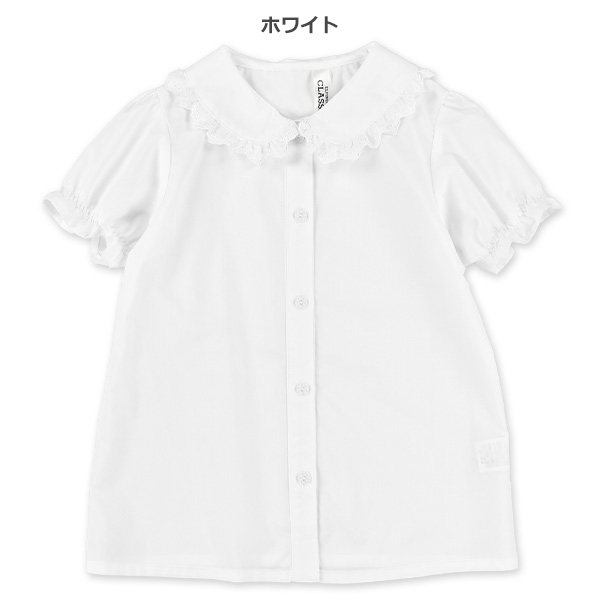 襟レース半袖ブラウス