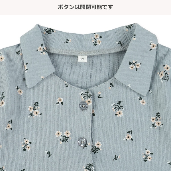 さくらんぼ・花柄クレープ半袖ブラウス