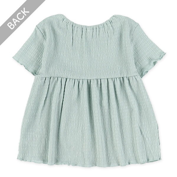 シャーリングフレア半袖ブラウス