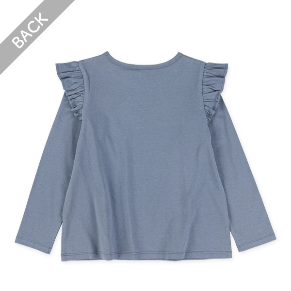肩フリル無地長袖Tシャツ