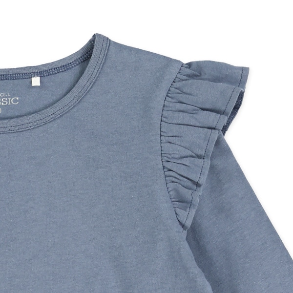 肩フリル無地長袖Tシャツ