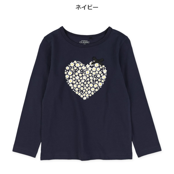 ハートリボン付き長袖Tシャツ