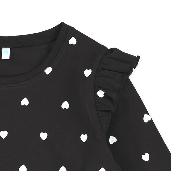 肩フリルハート長袖Tシャツ