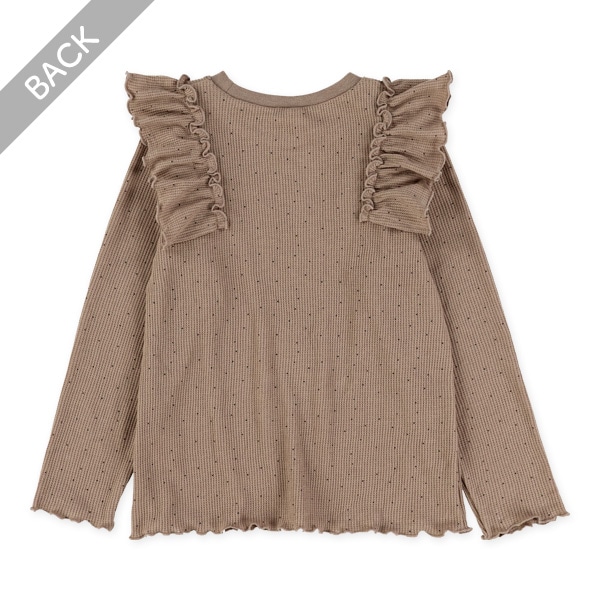 ワッフルドット肩フリル長袖Tシャツ