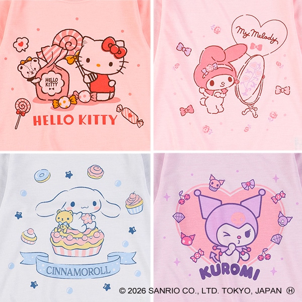 裾フリル長袖Tシャツ（ハローキティ・マイメロディ・シナモロール・クロミ）