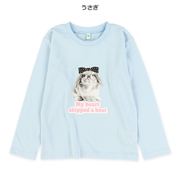 転写プリントねこ・うさぎ長袖Tシャツ