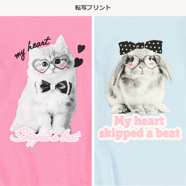 転写プリントねこ・うさぎ長袖Tシャツ