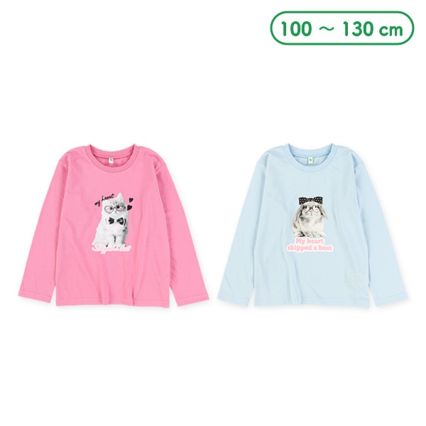 転写プリントねこ・うさぎ長袖Tシャツ
