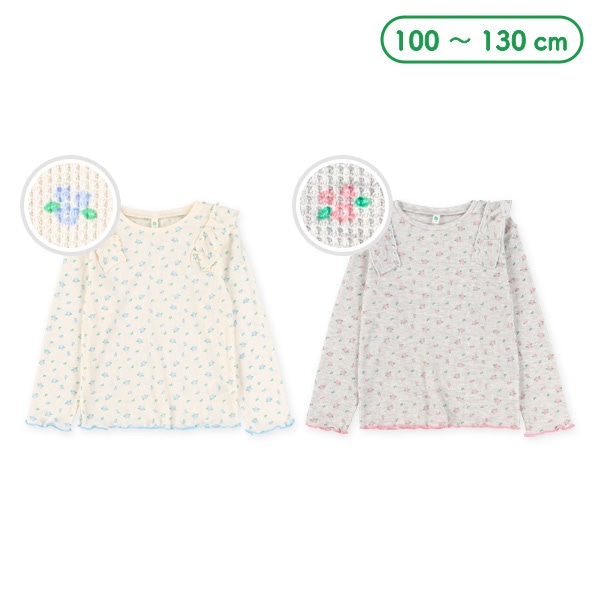 ワッフル花総柄長袖Tシャツ
