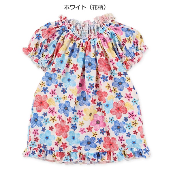花ハート裾フリルスモック半袖Tシャツ