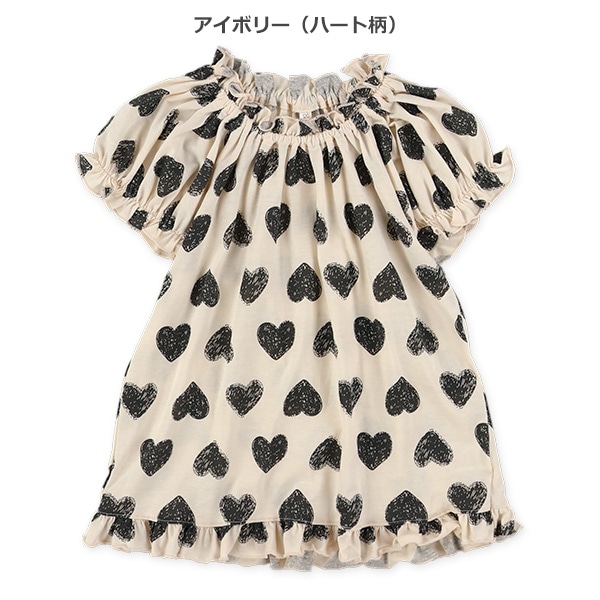 花ハート裾フリルスモック半袖Tシャツ