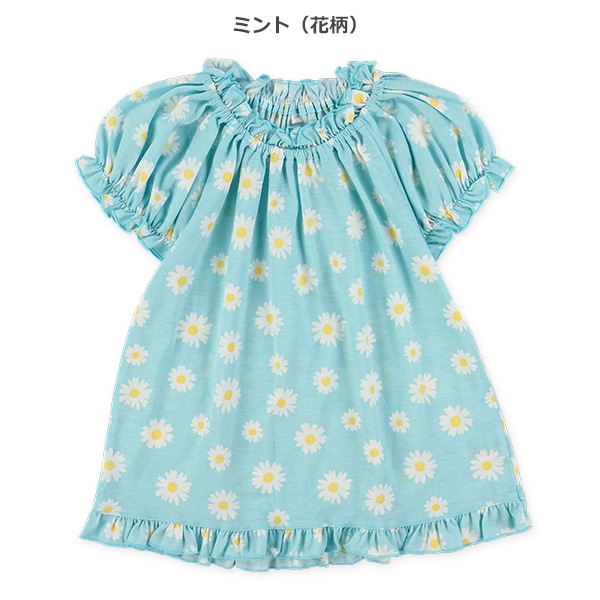 花ハート裾フリルスモック半袖Tシャツ