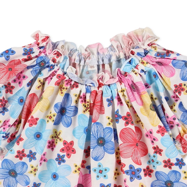 花ハート裾フリルスモック半袖Tシャツ