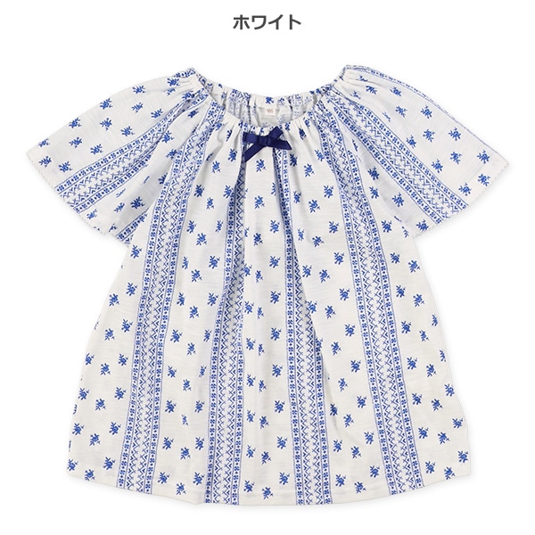 スラブ小花・ハートスモック半袖Tシャツ