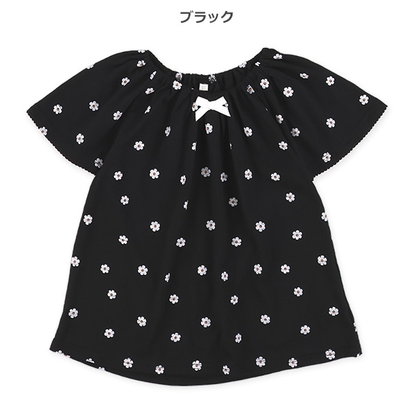 スラブ小花・ハートスモック半袖Tシャツ