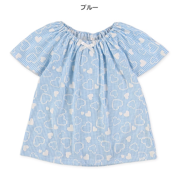 スラブ小花・ハートスモック半袖Tシャツ
